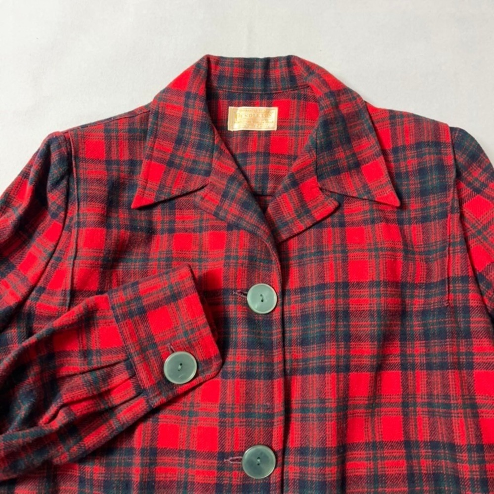 Vintage 1940s 50s Pendleton Wool Robe Dress Red Plaid Belted Pockets - Picture 8 of 13